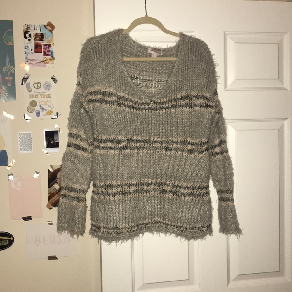 Fuzzy striped sweater